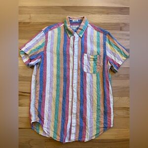 J. Crew Irish Linen Striped Short Sleeve Resort Shirt